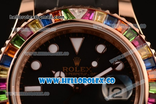 Rolex Yacht-Master 40 Asia 2813 Auto/Swiss ETA 2836/Clone Rolex 3135 Automatic Steel Case with Black Dial Colorful Sapphire Bezel and Black Rubber Strap (BP) - Click Image to Close